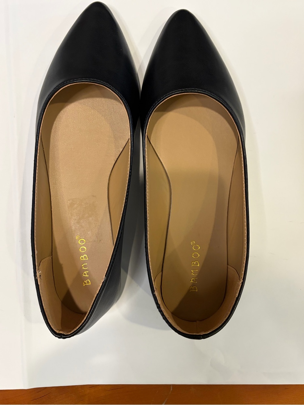 BAMBOO Black Pointed Toe Leather-Look Flats